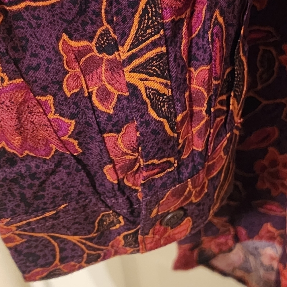 Beach Lunch Lounge Womens Size XL Alanna Claret Flora Blouse, Purple Red Gold - Picture 5 of 6